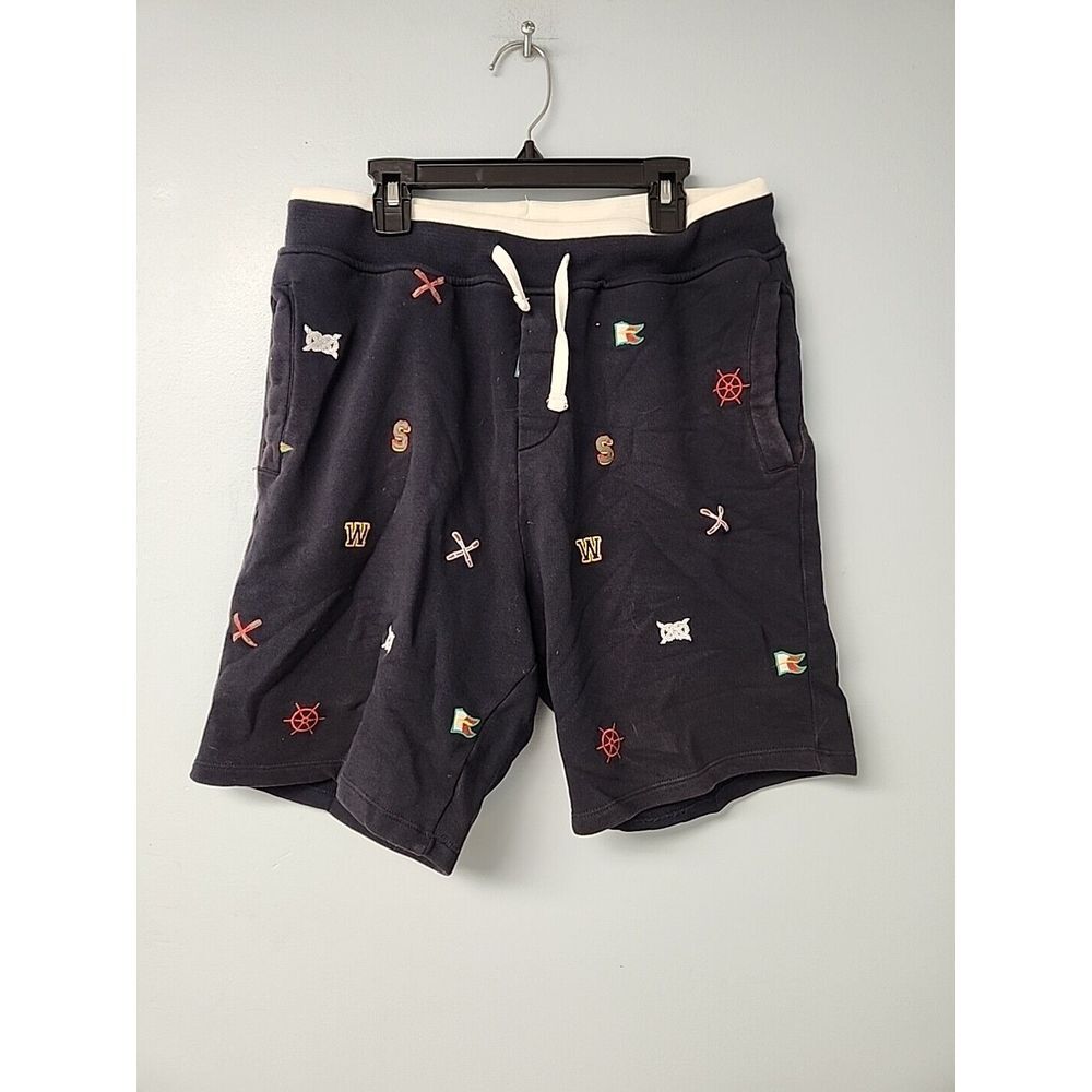 Unique Zara Men M‎ Navy Blue All Over Embroidered Nautical Fleece Shorts